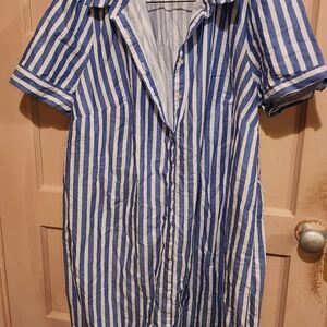 LOFT Plus Blue and White Striped Dress